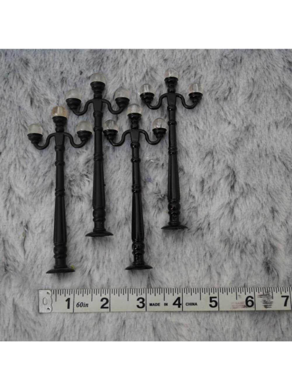 Miniature Street Lamp Posts 5” Lot of 4 Black Globe Lights Christmas Village - Picture 4 of 6